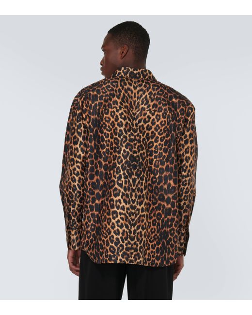 Chemise oversize en soie a motif leopard Saint Laurent pour homme en coloris Brown