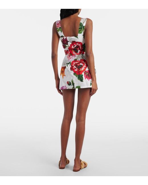 Dolce & Gabbana Red Floral-Print Cotton-Poplin Mini Dress