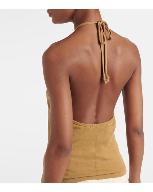Lemaire Yellow Knitted Halterneck Cotton Top