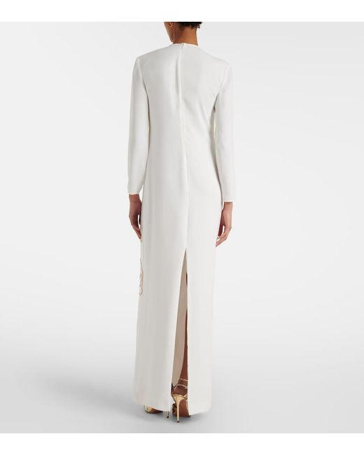 Costarellos White Zarie Embellished Crepe Gown