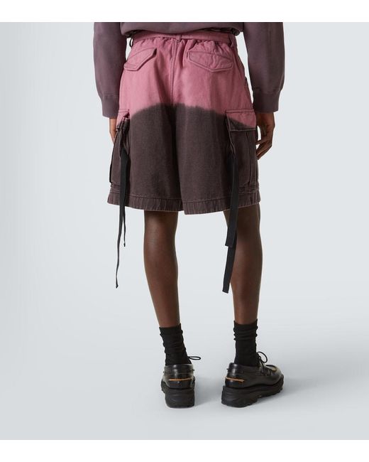 Sacai Red Ombre Cotton Cargo Shorts for men