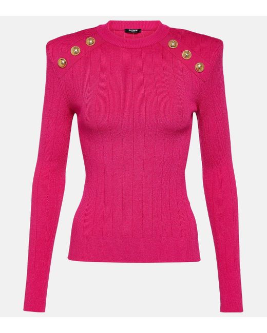 Balmain Pink Embellished Jersey Sweater