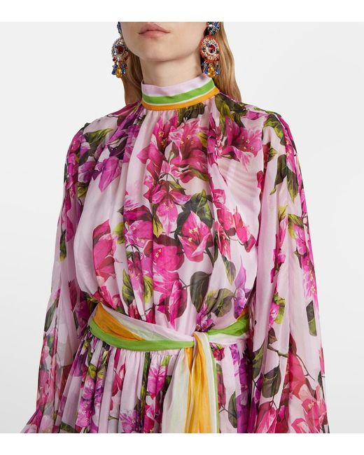 Dolce & Gabbana Purple Belted Floral Silk Kaftan