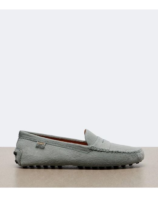 Tod's White Gommino Calf Hair Driving Shoes