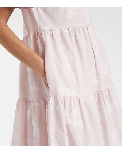 Erdem Pink Embroidered Tiered Cotton Shirt Dress