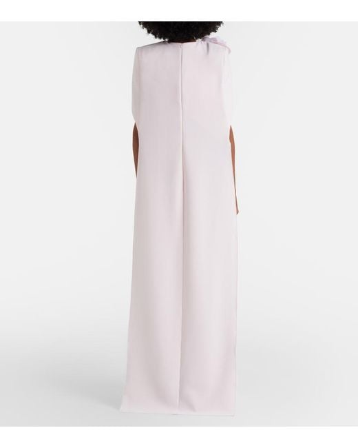 Safiyaa Pink Lennox Floral-Applique Caped Crepe Gown