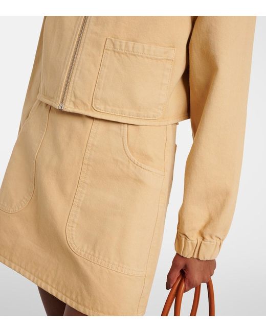 Self-Portrait Natural Leather-Trimmed Denim Jacket