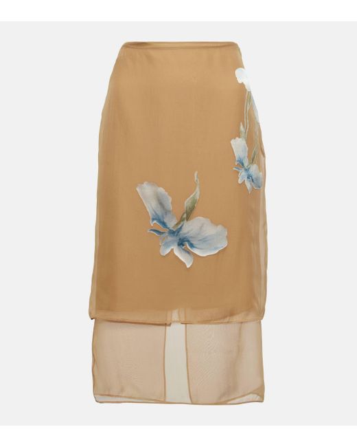 Givenchy Natural Floral Devore Satin Midi Skirt