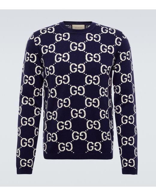 Gucci GG Jacquard Wool Sweater in Blue for Men | Lyst Canada
