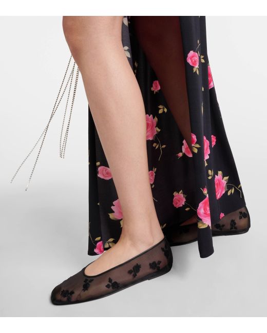 ballet flat pink embroidered fabric black grosgrain