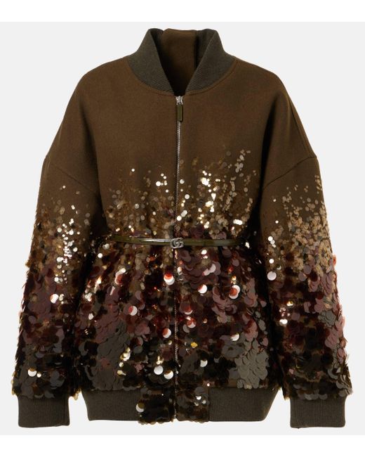 Gucci Brown Sequined Wool Bomber Jacket