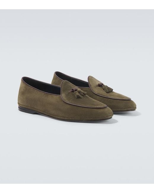Rubinacci Green Marphy Suede Loafers for men