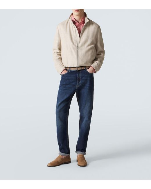Brunello Cucinelli Natural Suede Penny Loafers for men