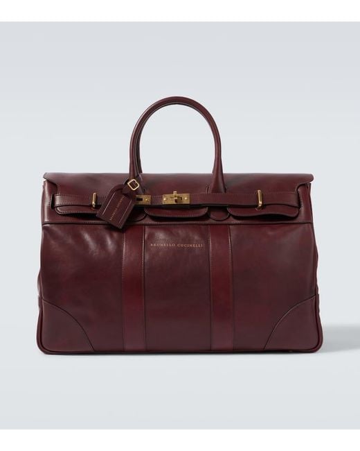 Brunello Cucinelli Red Leather Duffel Bag for men