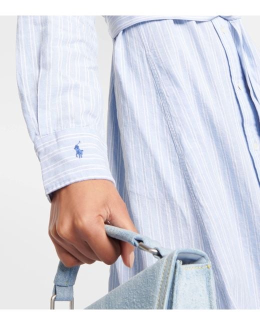 Robe-chemise Midi En Lin Et Coton Mélangés À Rayures Et À Ceinture Polo Ralph Lauren en coloris Blue
