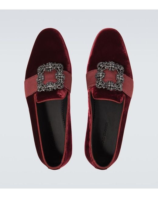 Manolo Blahnik Red Carlton Embellished Velvet Loafers for men