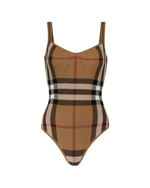 Burberry Brown Checked Cotton-blend Bodysuit