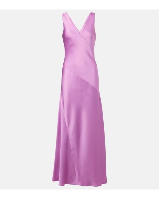 Max Mara Purple Pilly Paneled Satin Slip Dress