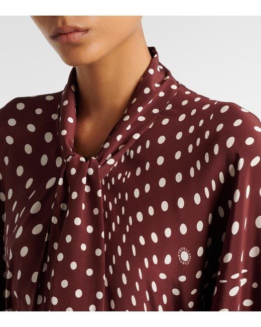 Stella McCartney Red Polka-Dot Tie-Neck Silk Midi Dress