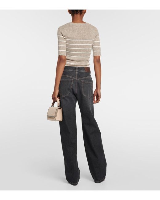 Brunello Cucinelli Blue Embellished Wide-Leg Jeans