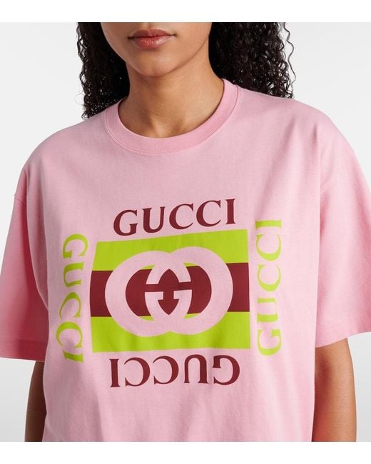 Gucci Pink Oversized-T-Shirt Aus Baumwoll-Jersey Mit Print