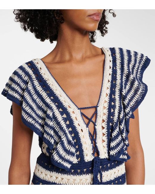 Anna Kosturova Blue Farrah Crochet Cotton Minidress