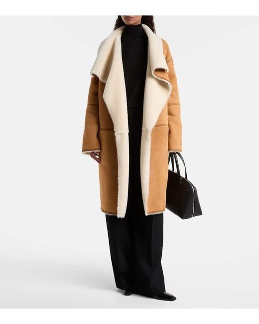 Totême  Natural Shearling-Trimmed Suede Coat