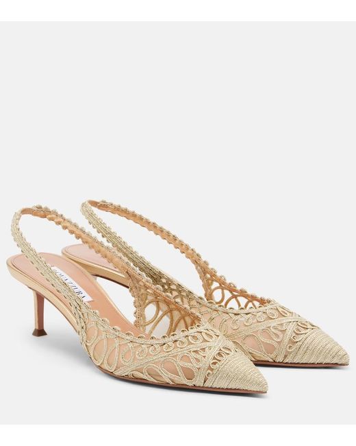 Aquazzura Natural Kahlo Metallic Raffia And Mesh Slingback Pumps