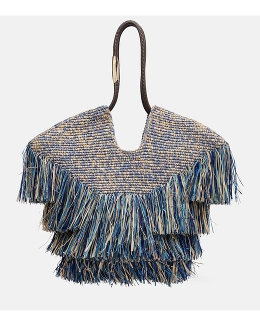 Zimmermann Blue Goldentime Medium Fringed Raffia Tote Bag
