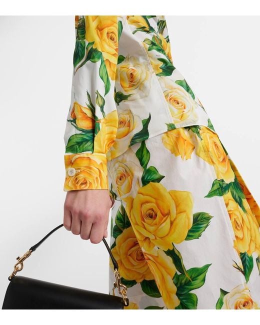 Dolce & Gabbana シャツドレス コットン イエローローズプリント Dolce & Gabbana Long-Sleeved Cotton Shirt With Rose in