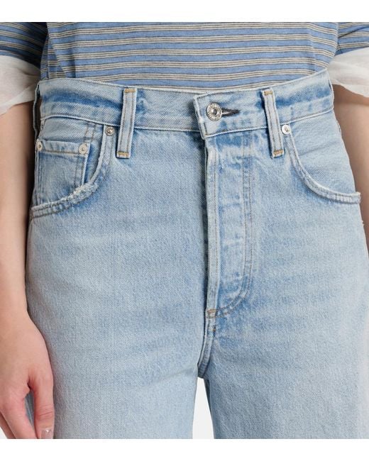 Citizens of Humanity Blue Ayla Distressed Mid-Rise Wide-Leg Jeans