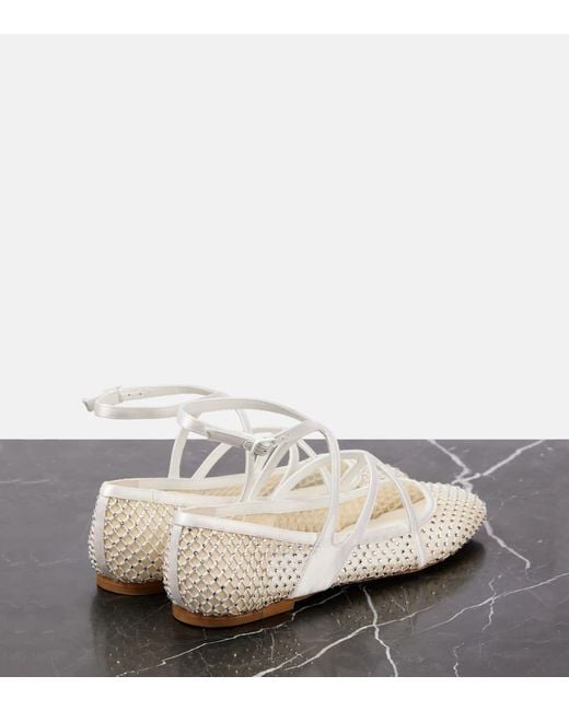 Jimmy Choo White Astoria Mesh Embellished Ballet Flats