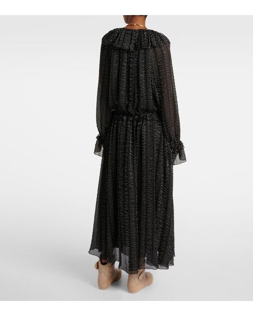 Chloé Black Ruffled Gathered Silk-Blend Gown