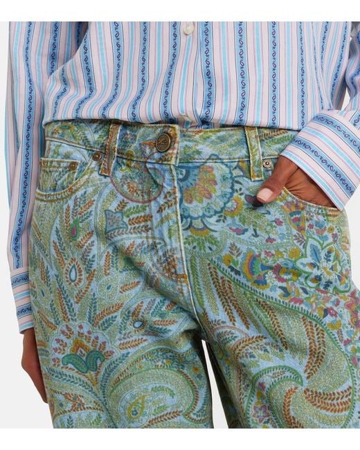 Etro Green Paisley Flared Jeans