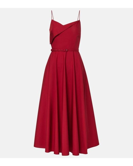 Roland Mouret Red Cotton Poplin Midi Dress