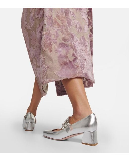 Roger Vivier White Tres Vivier Metallic Leather Mary Jane Pumps