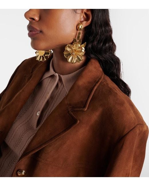 Miu Miu Metallic Floral Crystal-Embellished Drop Earrings
