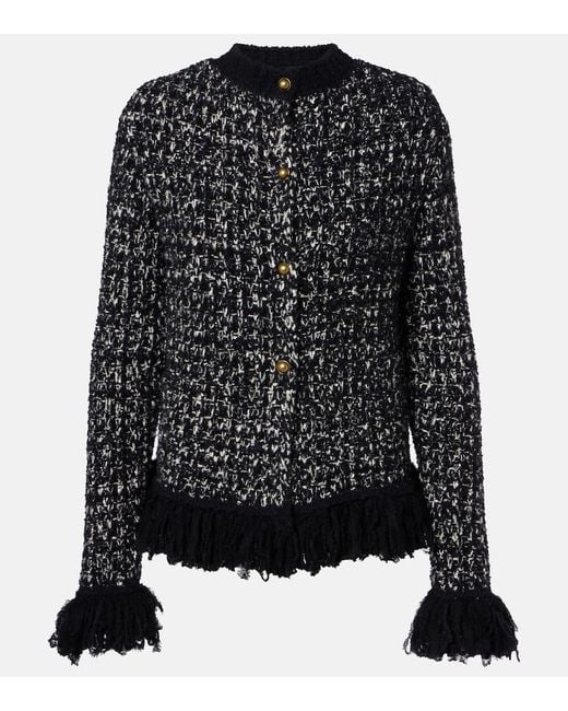 Moncler Black Fringed Wool And Cotton-Blend Cardigan