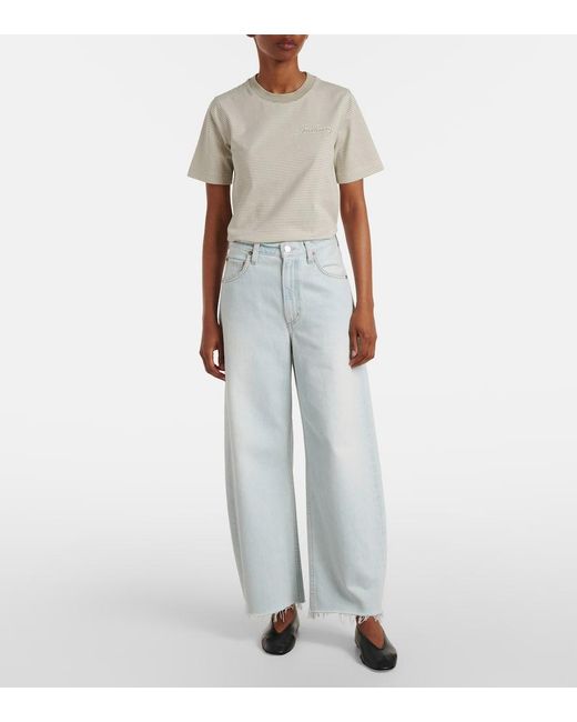 Agolde Blue Low Curve Fray Mid-Rise Barrel-Leg Jeans