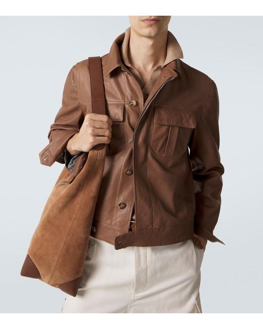 Brunello Cucinelli Brown Leather Blouson Jacket for men