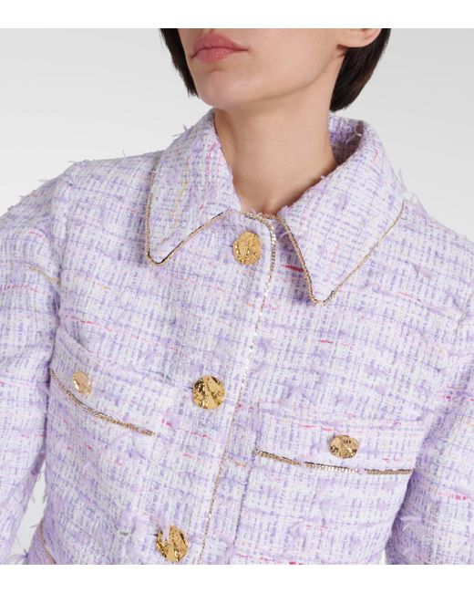 Nina Ricci Blue Cropped Cotton-blend Tweed Jacket