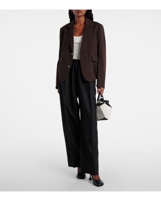 Loewe Black Gathered Wool And Silk Wide-Leg Pants