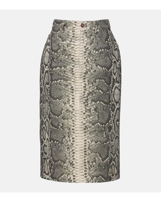 Gabriela Hearst Gray Adelaide Snake-Print Cotton Midi Skirt