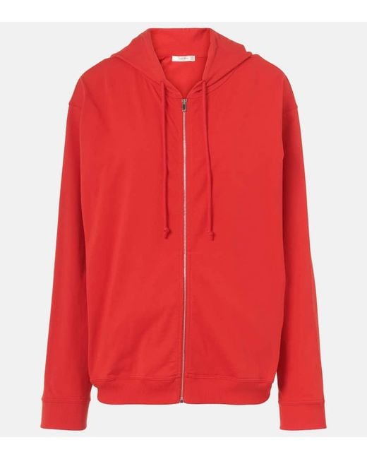 The Row Red Rosy Cotton Jersey Zip-Up Hoodie