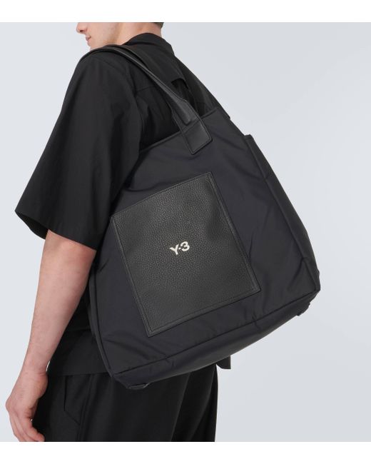 Y-3 Black Lux Leather-trimmed Tote Bag for men