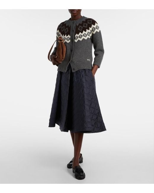 Prada Gray Intarsia Wool And Cashmere Cardigan
