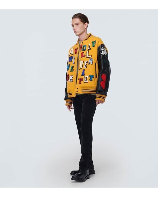 Undercover Orange Applique Wool-Blend Varsity Jacket for men