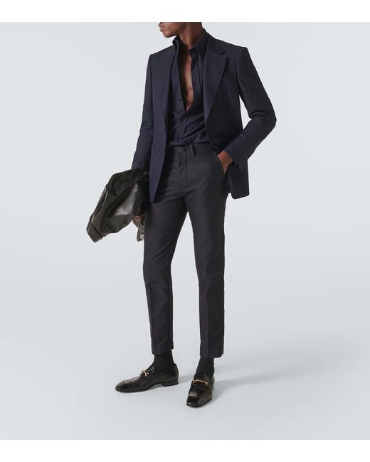 Tom Ford Anzugjacke Aus Wolle, Mohair Und Seide in Blue für Herren