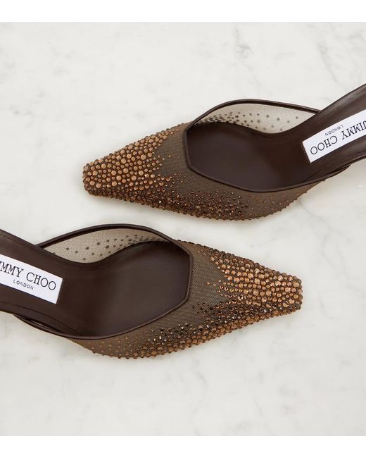 Jimmy Choo Brown Mules Vivi 65 Aus Mesh Mit Kristallen