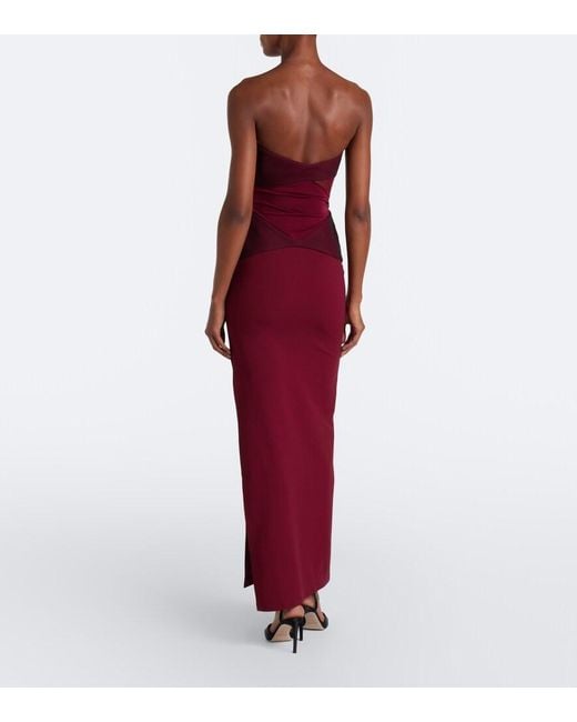 Nensi Dojaka Red Paneled Strapless Gown